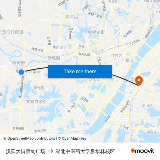 汉阳大街蔡甸广场 to 湖北中医药大学昙华林校区 map