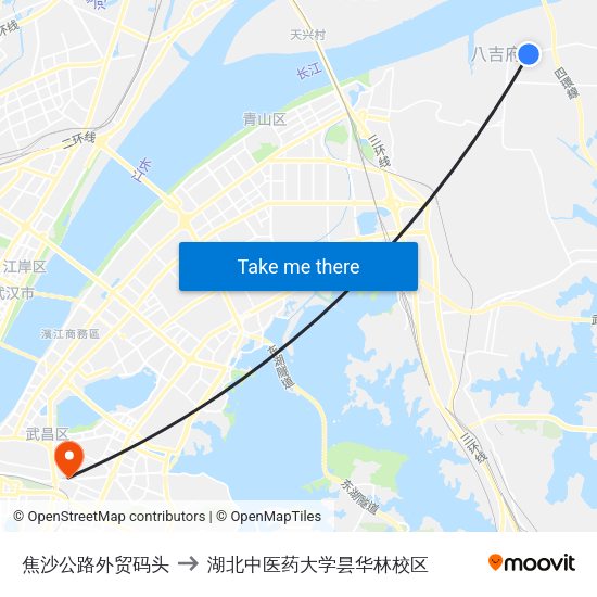 焦沙公路外贸码头 to 湖北中医药大学昙华林校区 map