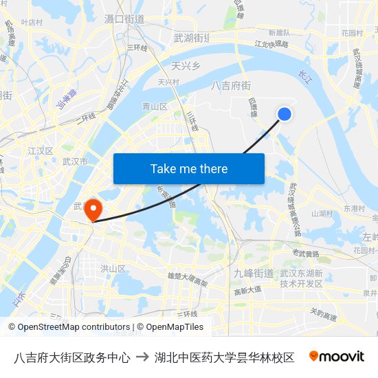 八吉府大街区政务中心 to 湖北中医药大学昙华林校区 map