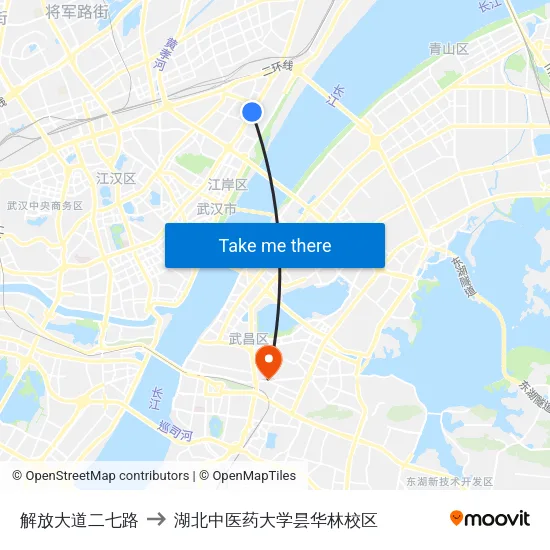 解放大道二七路 to 湖北中医药大学昙华林校区 map
