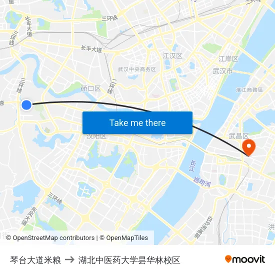 琴台大道米粮 to 湖北中医药大学昙华林校区 map