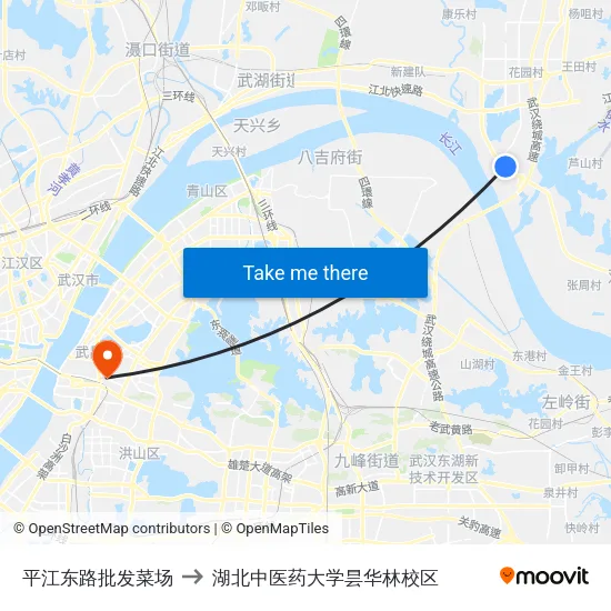 平江东路批发菜场 to 湖北中医药大学昙华林校区 map