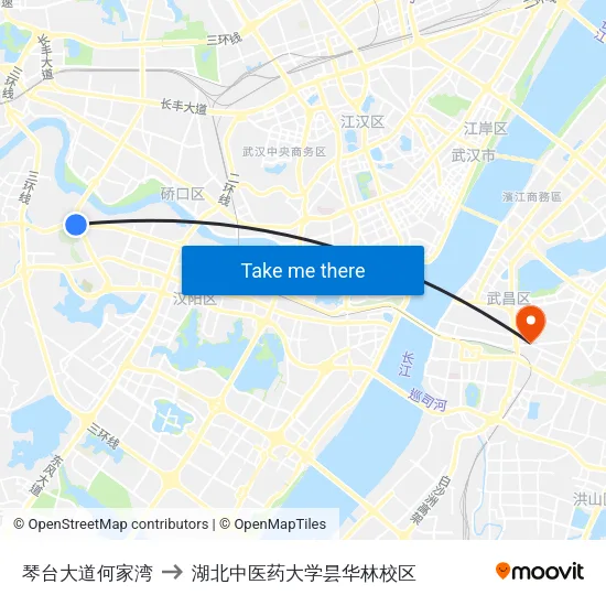 琴台大道何家湾 to 湖北中医药大学昙华林校区 map