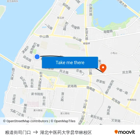 粮道街司门口 to 湖北中医药大学昙华林校区 map
