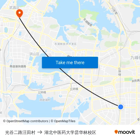 光谷二路汪田村 to 湖北中医药大学昙华林校区 map