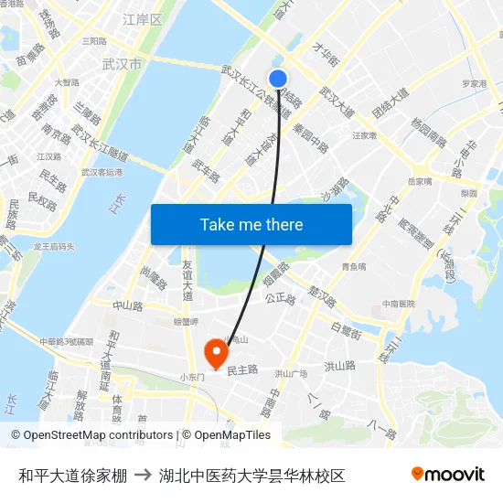 和平大道徐家棚 to 湖北中医药大学昙华林校区 map