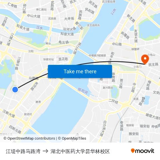 江堤中路马路湾 to 湖北中医药大学昙华林校区 map