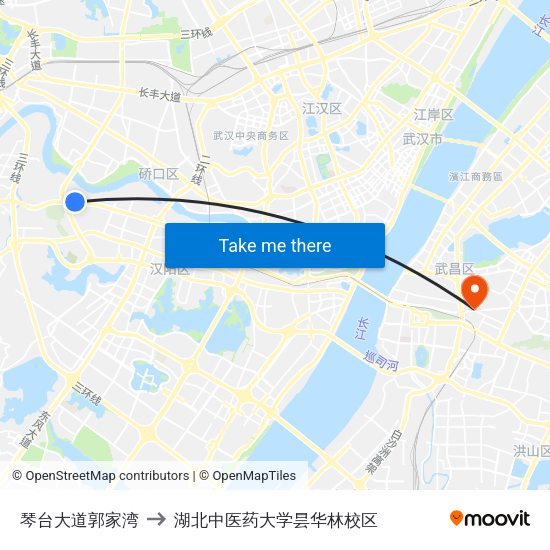 琴台大道郭家湾 to 湖北中医药大学昙华林校区 map
