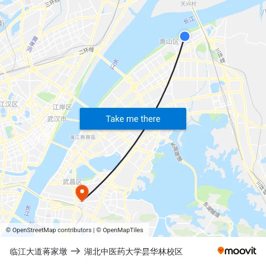 临江大道蒋家墩 to 湖北中医药大学昙华林校区 map