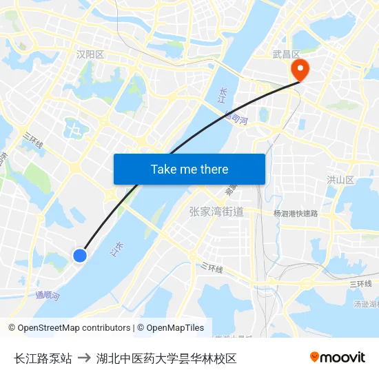 长江路泵站 to 湖北中医药大学昙华林校区 map