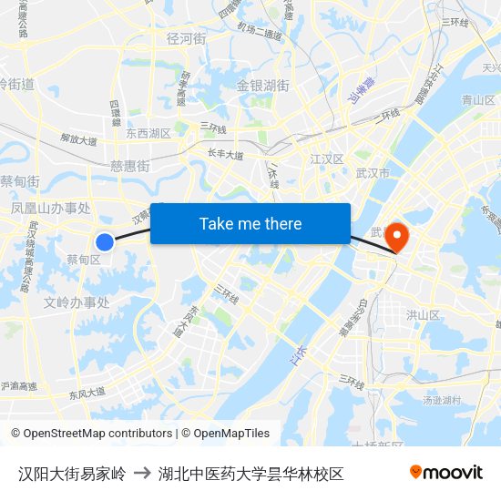 汉阳大街易家岭 to 湖北中医药大学昙华林校区 map