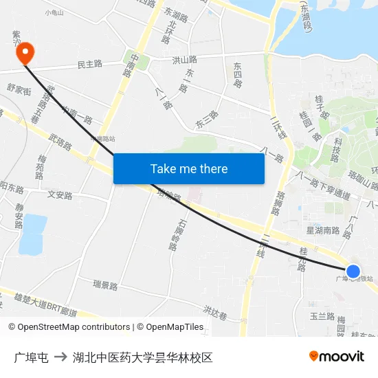 广埠屯 to 湖北中医药大学昙华林校区 map