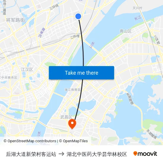 后湖大道新荣村客运站 to 湖北中医药大学昙华林校区 map
