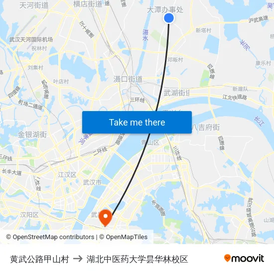 黄武公路甲山村 to 湖北中医药大学昙华林校区 map