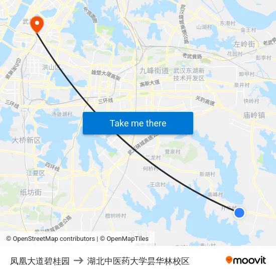 凤凰大道碧桂园 to 湖北中医药大学昙华林校区 map