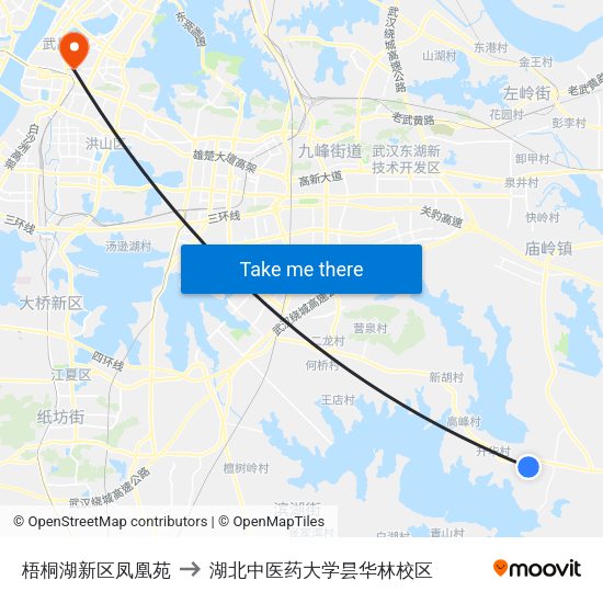 梧桐湖新区凤凰苑 to 湖北中医药大学昙华林校区 map