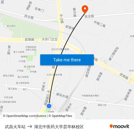 武昌火车站 to 湖北中医药大学昙华林校区 map