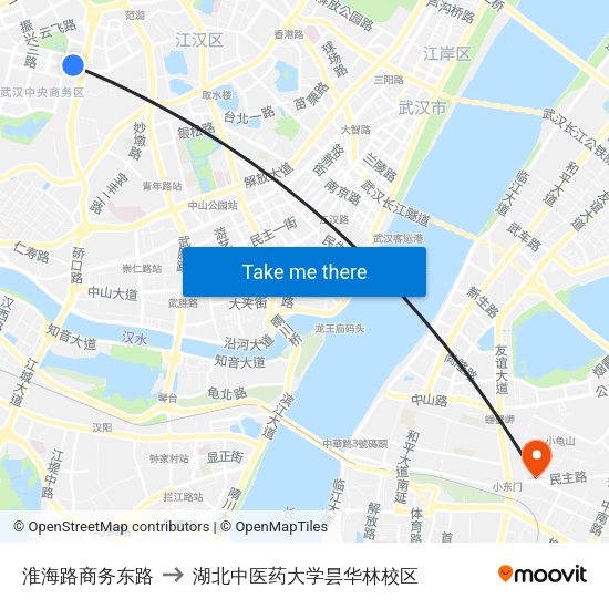 淮海路商务东路 to 湖北中医药大学昙华林校区 map