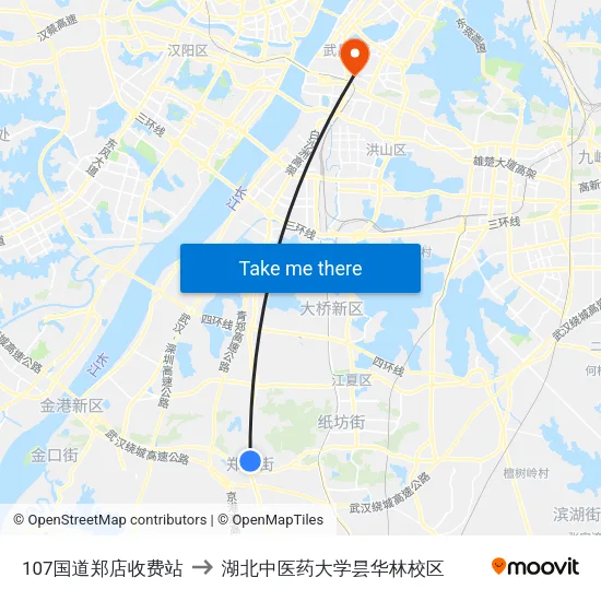 107国道郑店收费站 to 湖北中医药大学昙华林校区 map