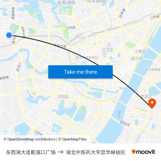 东西湖大道舵落口广场 to 湖北中医药大学昙华林校区 map