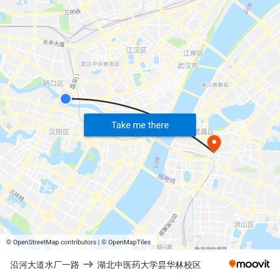 沿河大道水厂一路 to 湖北中医药大学昙华林校区 map