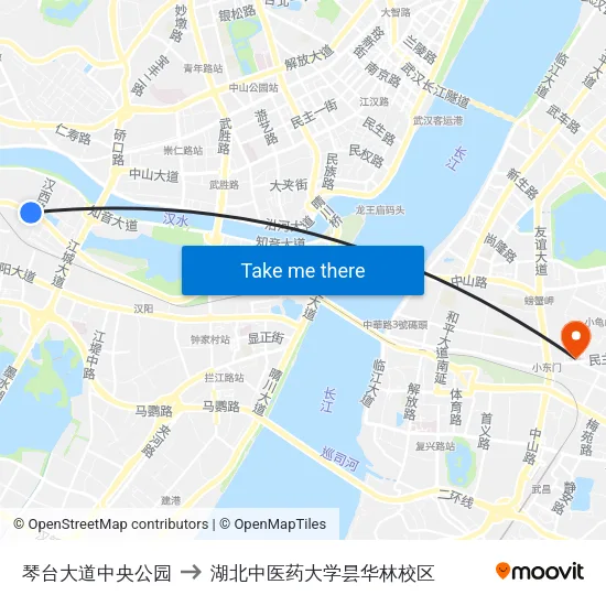 琴台大道中央公园 to 湖北中医药大学昙华林校区 map
