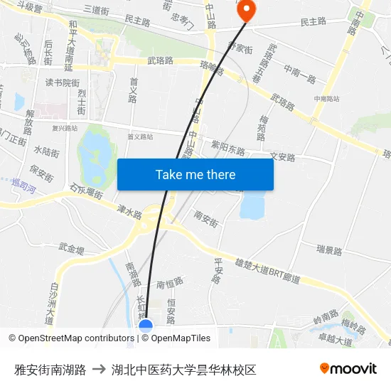雅安街南湖路 to 湖北中医药大学昙华林校区 map
