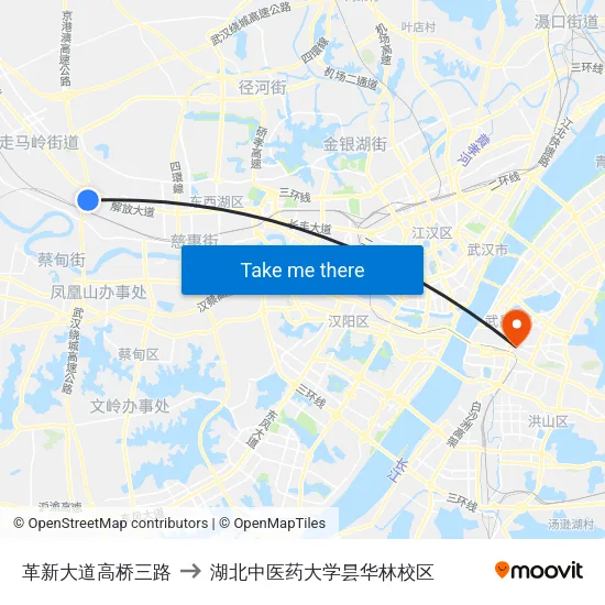 革新大道高桥三路 to 湖北中医药大学昙华林校区 map