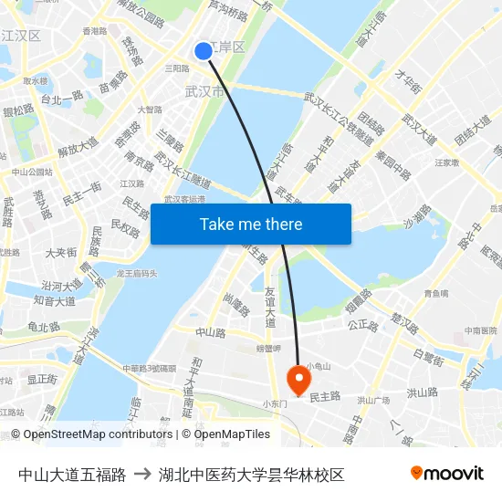 中山大道五福路 to 湖北中医药大学昙华林校区 map
