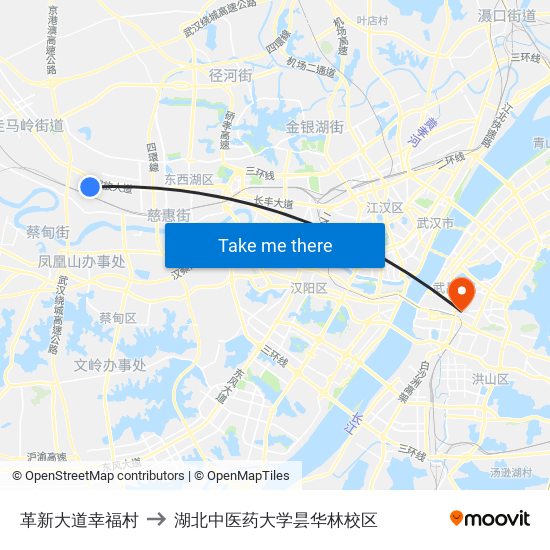 革新大道幸福村 to 湖北中医药大学昙华林校区 map