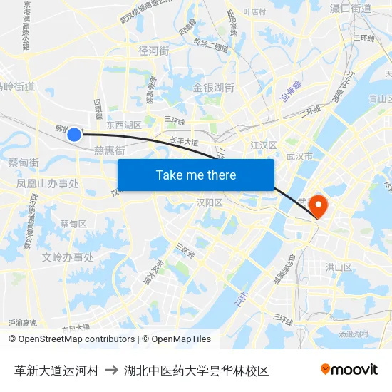 革新大道运河村 to 湖北中医药大学昙华林校区 map