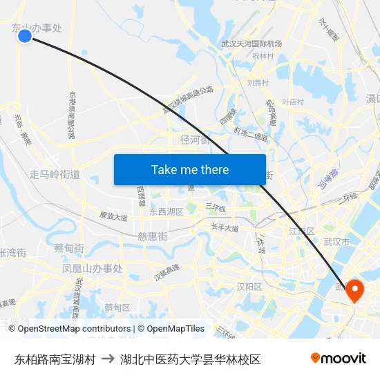 东柏路南宝湖村 to 湖北中医药大学昙华林校区 map