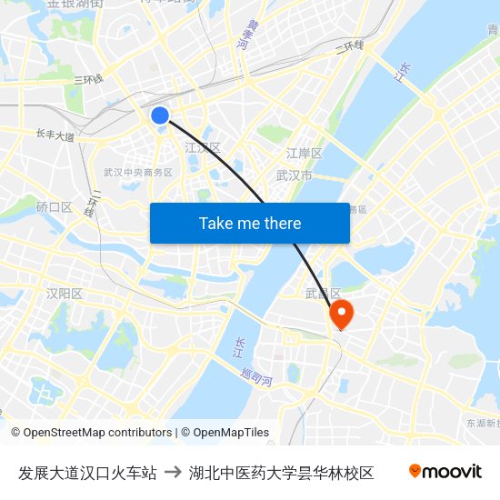 发展大道汉口火车站 to 湖北中医药大学昙华林校区 map