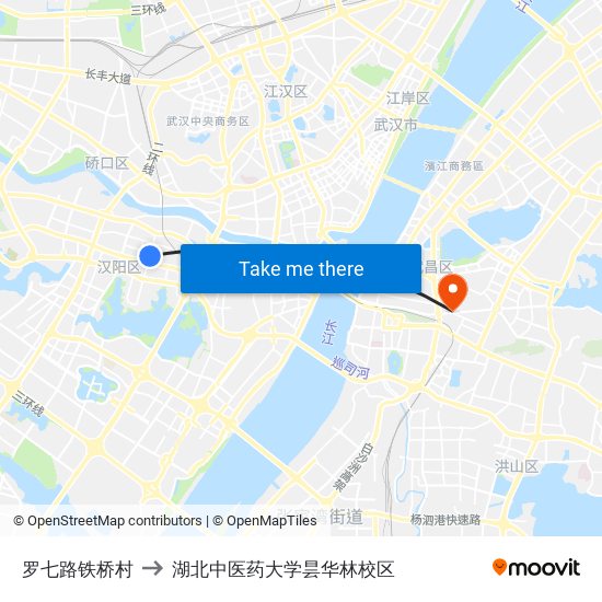 罗七路铁桥村 to 湖北中医药大学昙华林校区 map