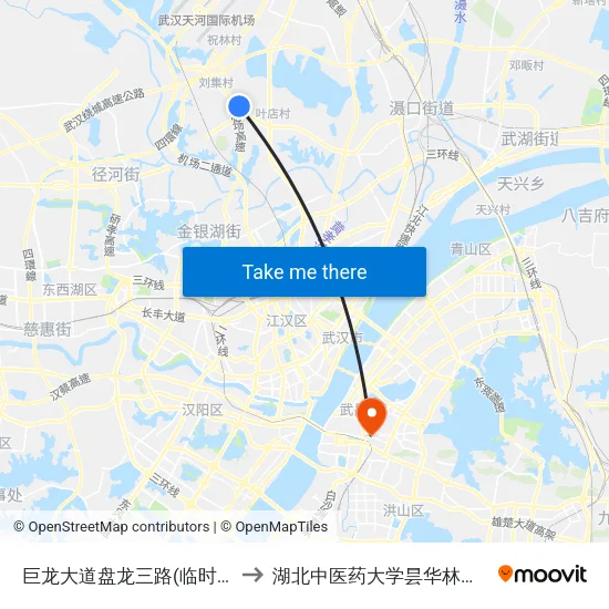 巨龙大道盘龙三路(临时站) to 湖北中医药大学昙华林校区 map
