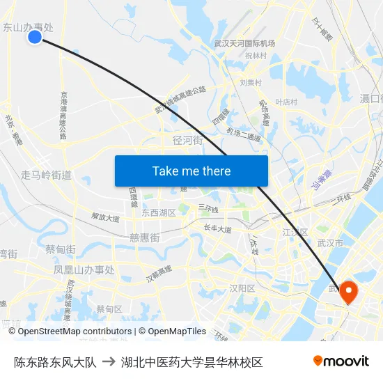 陈东路东风大队 to 湖北中医药大学昙华林校区 map