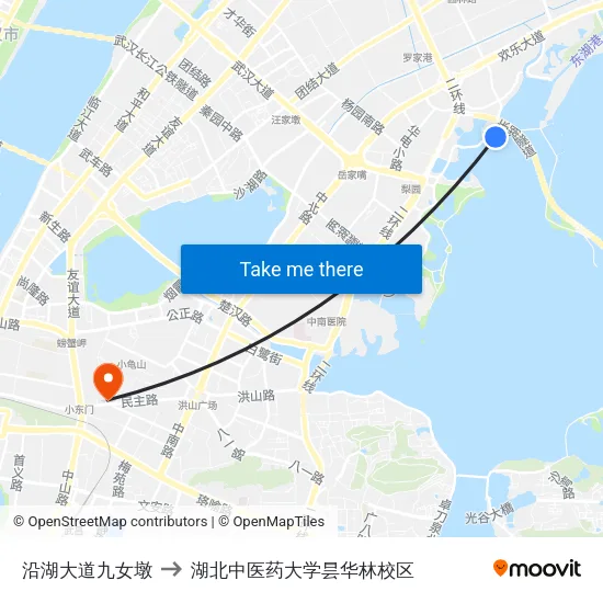 沿湖大道九女墩 to 湖北中医药大学昙华林校区 map