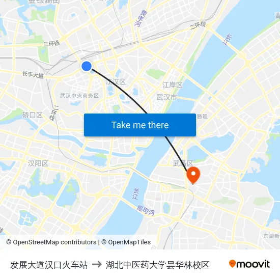 发展大道汉口火车站 to 湖北中医药大学昙华林校区 map