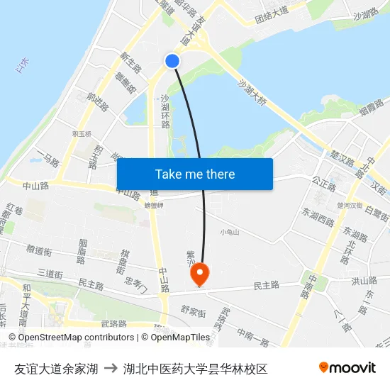 友谊大道余家湖 to 湖北中医药大学昙华林校区 map