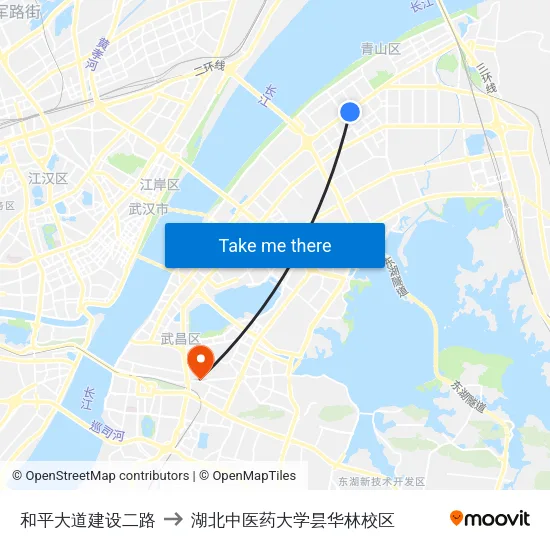 和平大道建设二路 to 湖北中医药大学昙华林校区 map