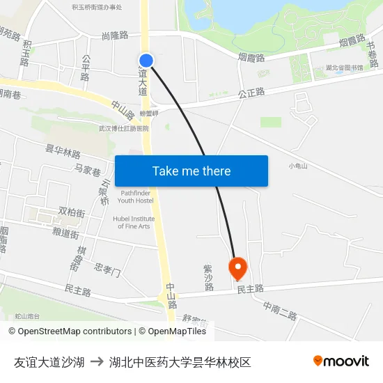友谊大道沙湖 to 湖北中医药大学昙华林校区 map