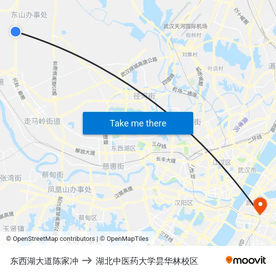 东西湖大道陈家冲 to 湖北中医药大学昙华林校区 map