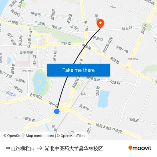 中山路栅栏口 to 湖北中医药大学昙华林校区 map