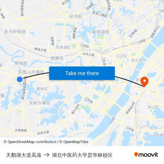 天鹅湖大道高庙 to 湖北中医药大学昙华林校区 map