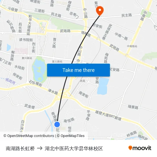 南湖路长虹桥 to 湖北中医药大学昙华林校区 map