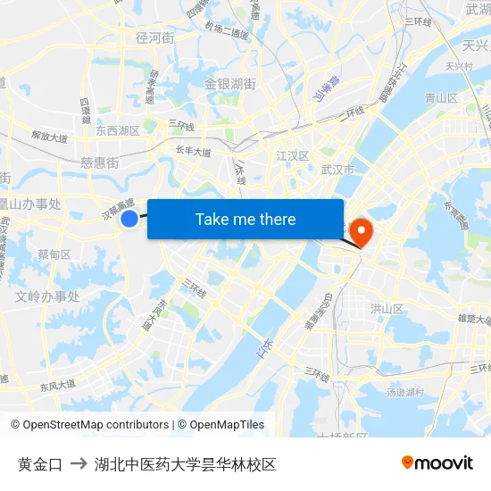 黄金口 to 湖北中医药大学昙华林校区 map
