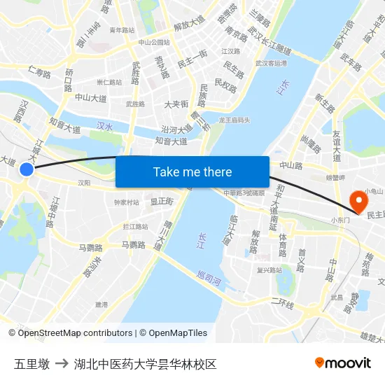 五里墩 to 湖北中医药大学昙华林校区 map