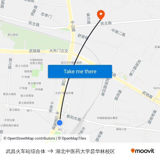 武昌火车站综合体 to 湖北中医药大学昙华林校区 map