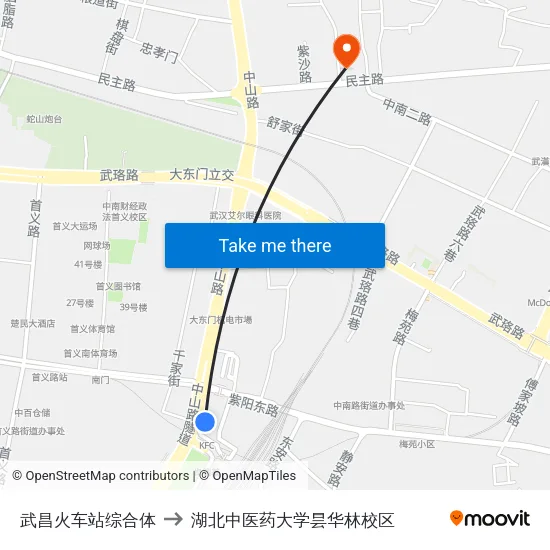 武昌火车站综合体 to 湖北中医药大学昙华林校区 map