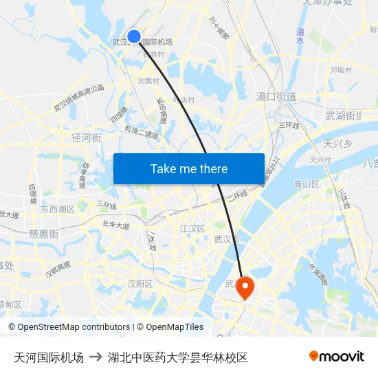 天河国际机场 to 湖北中医药大学昙华林校区 map